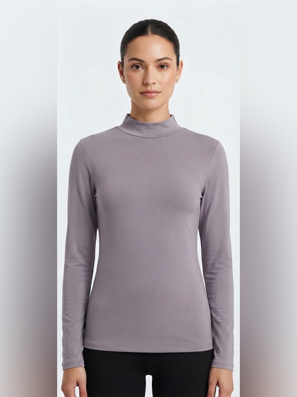 Ficerd Womens Mock Neck Long Sleeve‎ Top Size L Lilac Purple Stretch Basic NWT